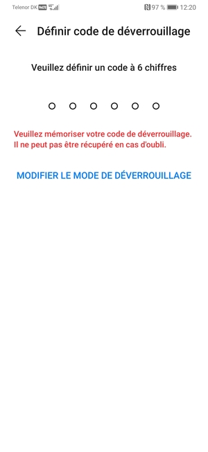Sélectionnez MODIFIER LE MODE DE DÉVERROUILLAGE