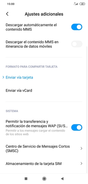 Seleccione Centro de Servicio de Mensajes Cortos (SMSC)