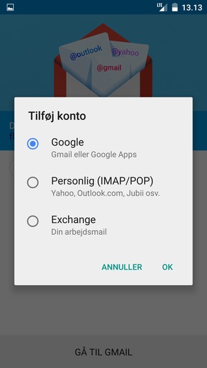 Vælg Google og OK