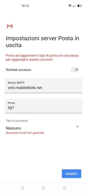 Seleziona AVANTI