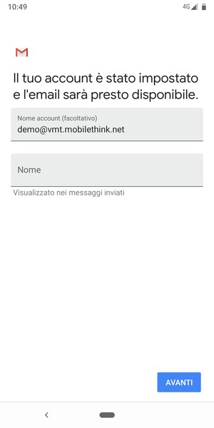 Scegli un nome per il tuo account e inserisci il tuo nome. Seleziona AVANTI