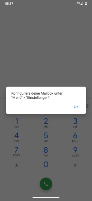 Falls Ihre Voicemail nicht eingerichtet ist, wählen Sie OK