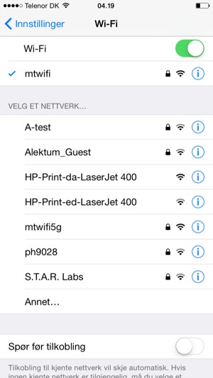 Du er nå koblet til Wi-Fi-nettverket