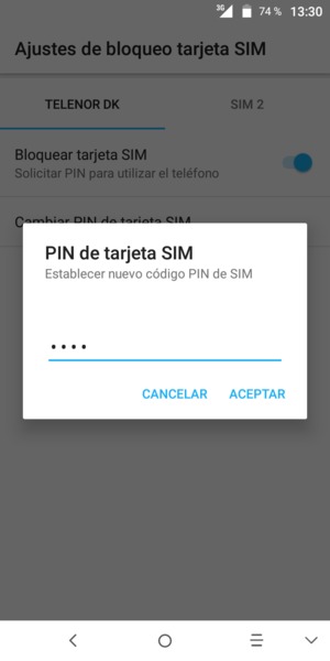 Introduzca su Nuevo PIN de la tarjeta SIM y seleccione ACEPTAR