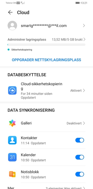 Velg Cloud-sikkerhetskopiering