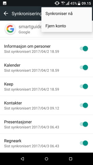Velg Synkroniser nå