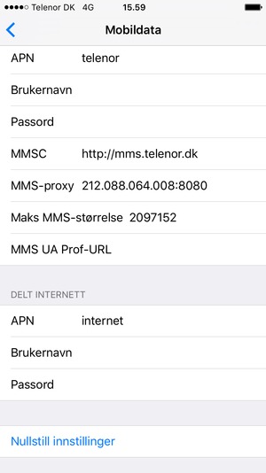 Bla til og velg Nullstill innstillinger