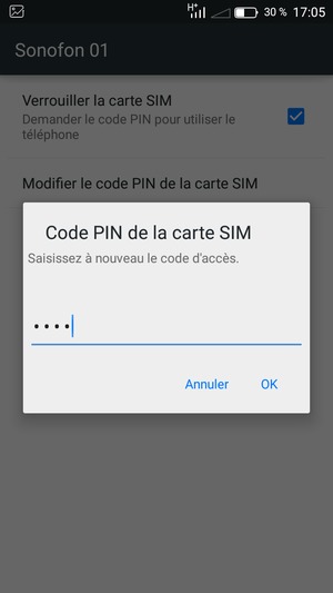 Veuillez confirmer votre nouveau code PIN de la SIM et sélectionner OK