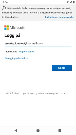 Skriv inn e-postadresse og velg Neste