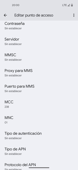 Desplácese hacia abajo e introduzca la información de Internet