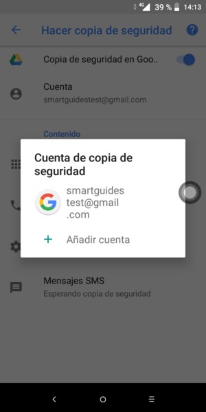 Seleccione su cuenta de copia de seguridad