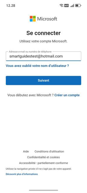 Saisissez votre adresse Hotmail et sélectionnez Suivant