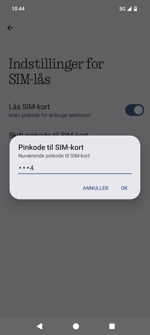 Indtast Nuværende pinkode til SIM-kort og vælg OK