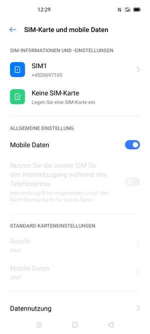 Wählen Sie SIM1 oder SIM2