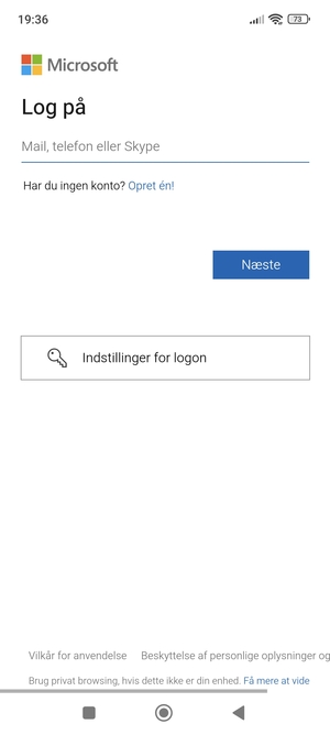 Indtast din Hotmail adresse og vælg Næste