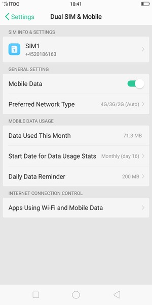 Select SIM1 or SIM2