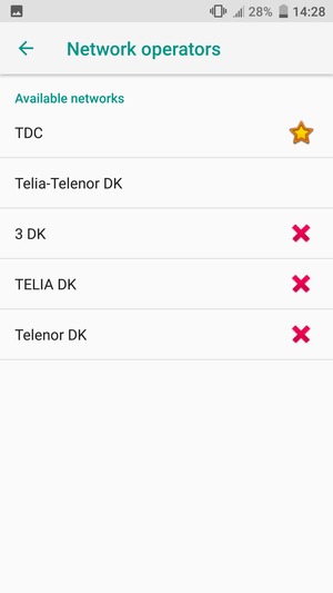Select a network operator from the list