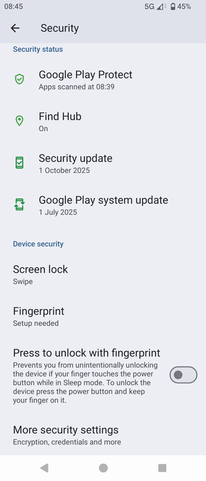 To change the PIN for the SIM card, go to the Security menu and select More security settings