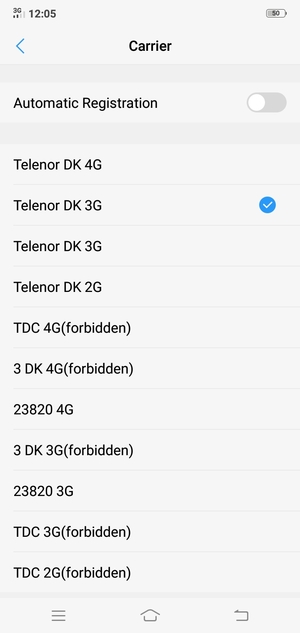 Select a network operator from the list