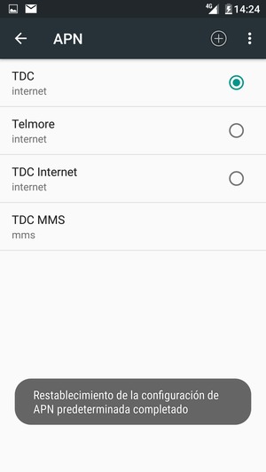 El teléfono se reiniciará con la configuración predeterminada de Internet y MMS