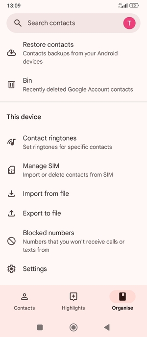 Scroll to and select Manage SIM