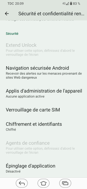 Faites défiler et sélectionnez Verrouillage de carte SIM