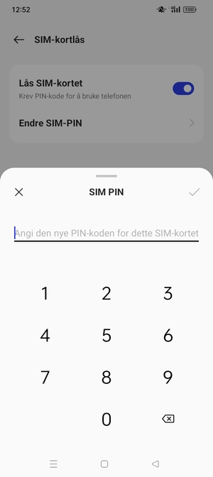 Skriv inn Ny PIN-kode for SIM-kort og velg OK