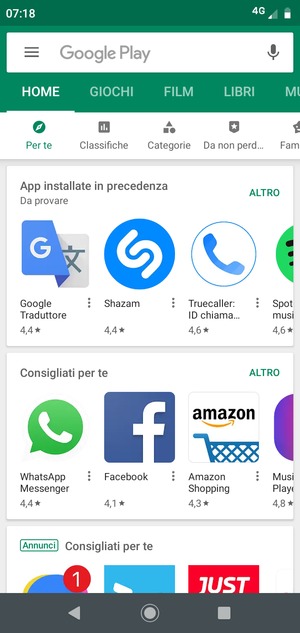 Seleziona la barra di ricerca