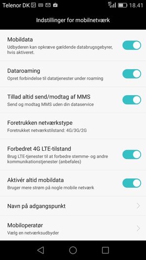 Slå Dataroaming til eller fra
