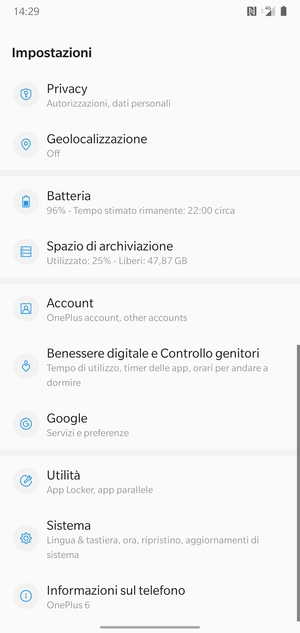 Scorri e seleziona Account