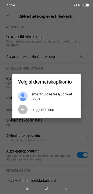 Velg sikkerhetskopi-kontoen din