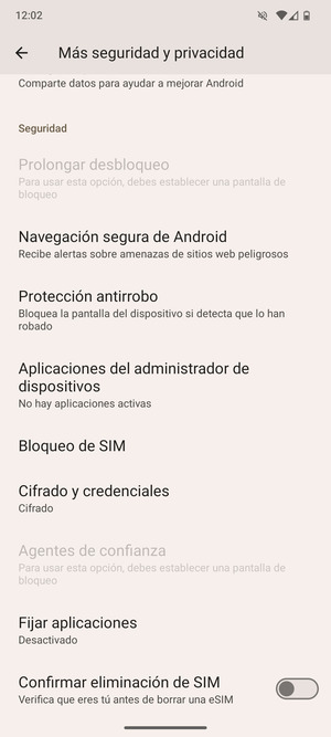 Desplácese y seleccione Bloqueo de SIM