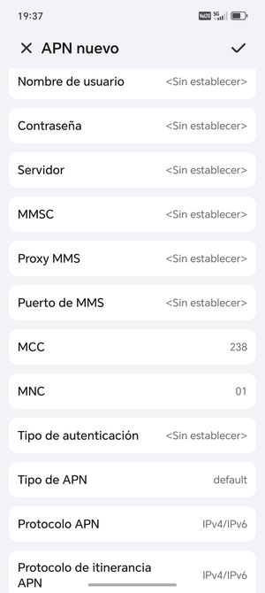 Desplácese hacia abajo y introduzca la información de Internet