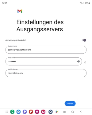 Geben Sie die Ausgangs Server Adresse ein und wählen Sie Weiter