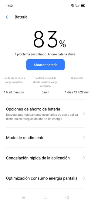 Seleccione Optimización consumo energia pantalla