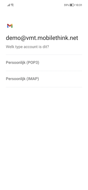 Selecteer Persoonlijk (POP3) of Persoonlijk (IMAP)