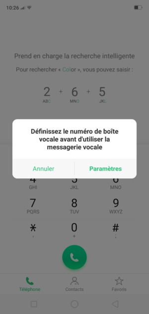 Si votre messagerie vocale n'est pas configurée, sélectionnez Paramètres