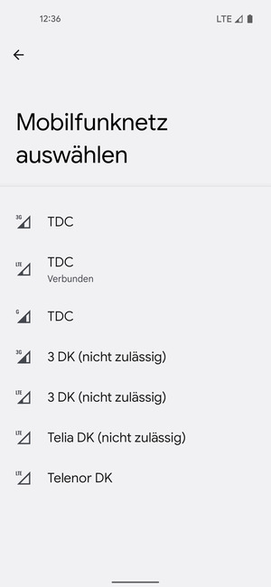 Wählen Sie einen Netzbetreiber von der Liste