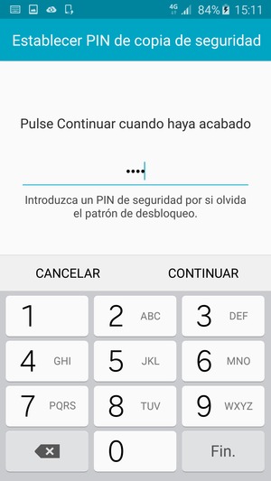 Introduzca un PIN de copia de seguridad y seleccione CONTINUAR