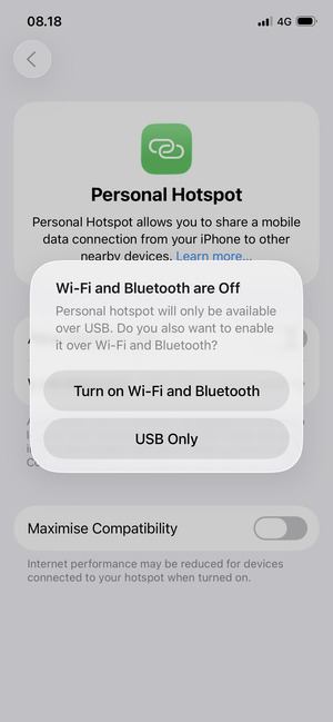 Select Turn on Wi-Fi and Bluetooth
