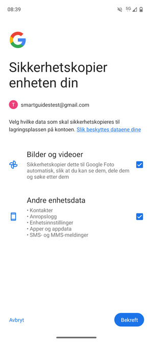 Velg ønsket alternativ og velg Bekreft