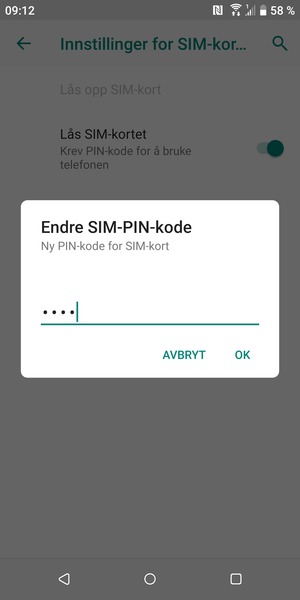 Skriv inn Ny PIN-kode for SIM-kort og velg OK