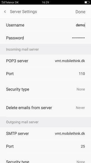 Enter Username and Incoming server address