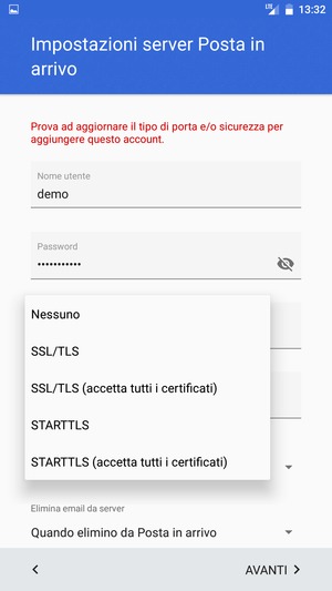 Seleziona Nessuno e AVANTI