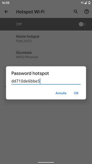 Inserisci una password dell'hotspot Wi-Fi di almeno 8 caratteri e seleziona OK