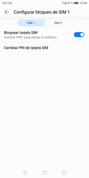 Seleccione SIM 1 o SIM 2 y seleccione Cambiar PIN de tarjeta SIM
