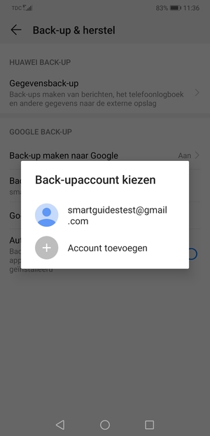 Selecteer uw back-up-account
