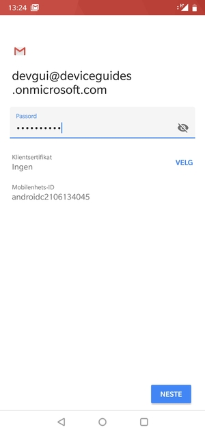 Skriv inn passord og velg NESTE