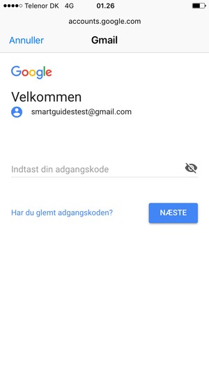 Indtast din adgangskode og vælg NÆSTE