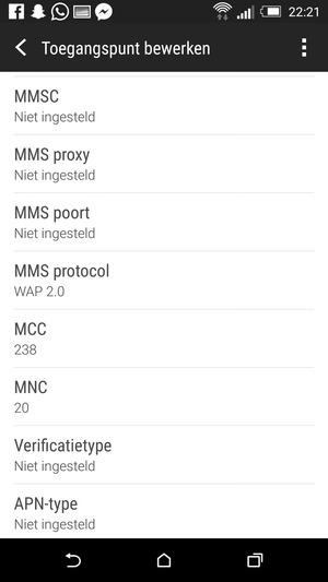 Scroll naar beneden en voer mms-gegevens in